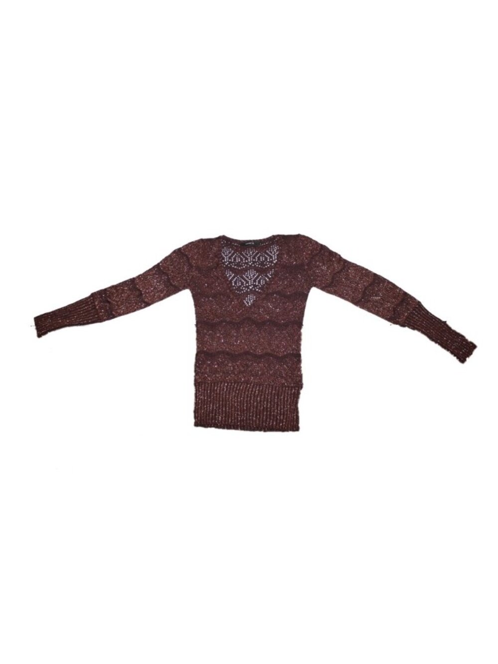 Women Arden B Bronze Brown Y2K Metallic V Neck Cutout Loose Knit Sweater Size S